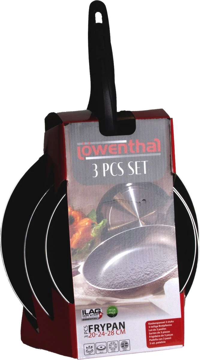 Löwenthal Hoogwaardige Koekenpan Set - 3 Stuks - PFOA Vrije Anti-aanbaklaag - Zwart 6 Löwenthal Hoogwaardige Koekenpan Set - 3 Stuks - PFOA Vrije Anti-aanbaklaag - Zwart - Afbeelding 6