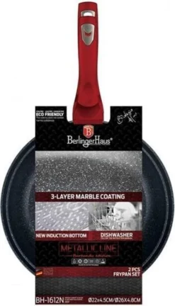 Berlinger Haus 1612 - Set Van 2 Granietpannen - Koekenpan - Rood Metallic - Burgundy Line - 22 En 26 Cm -Keukenpotten Winkel 686x1200