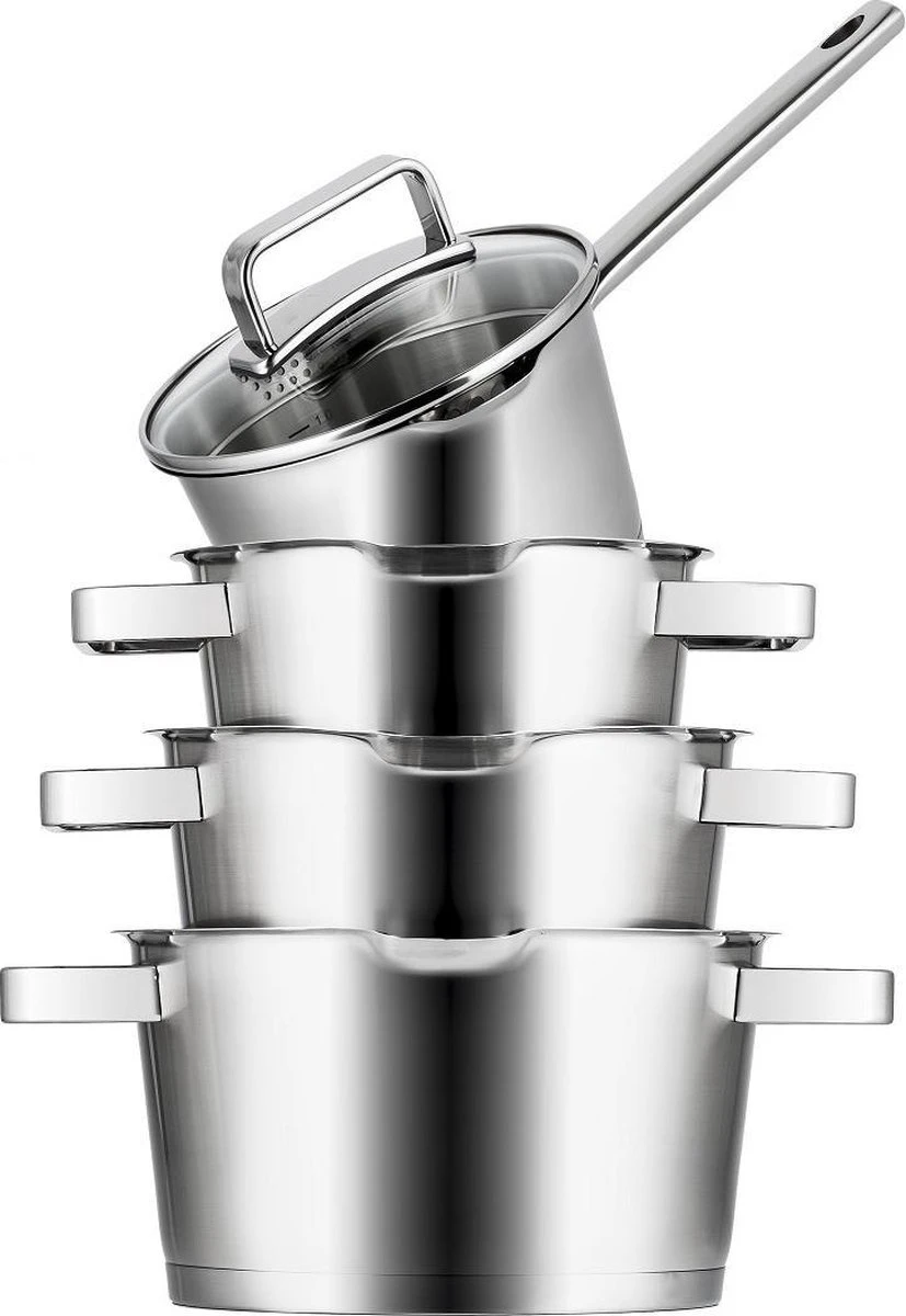 Sola Pannenset Diamond - 4 Delig - Ø 16,16,18,20 Cm - Zilver - RVS - Sandwichbodem 2 Sola Pannenset Diamond - 4 Delig - Ø 16,16,18,20 Cm - Zilver - RVS - Sandwichbodem - Afbeelding 2