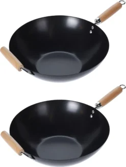 Wok Carbon Staal Ø35cm Houten Handgreep Wokpannen 5 Wok Carbon Staal Ø35cm Houten Handgreep Wokpannen -Keukenpotten Winkel 907x1200